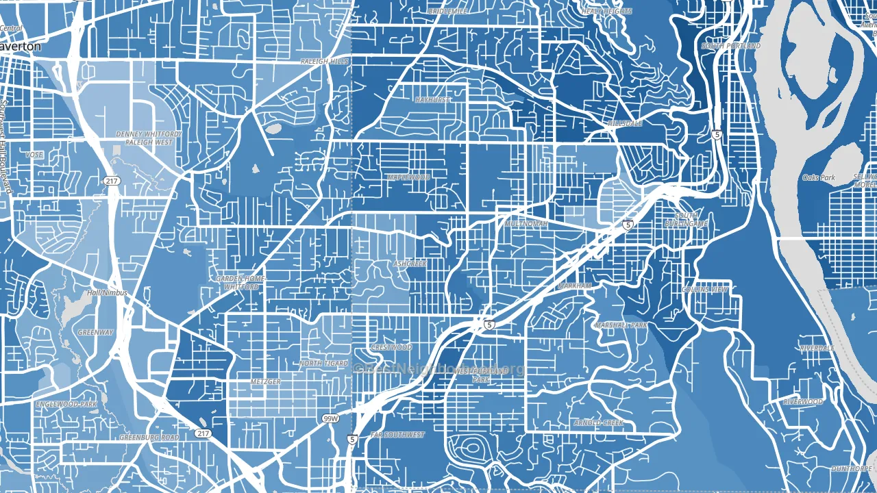 Maplewood-Ashcreek, Portland, OR block-group political-lean map