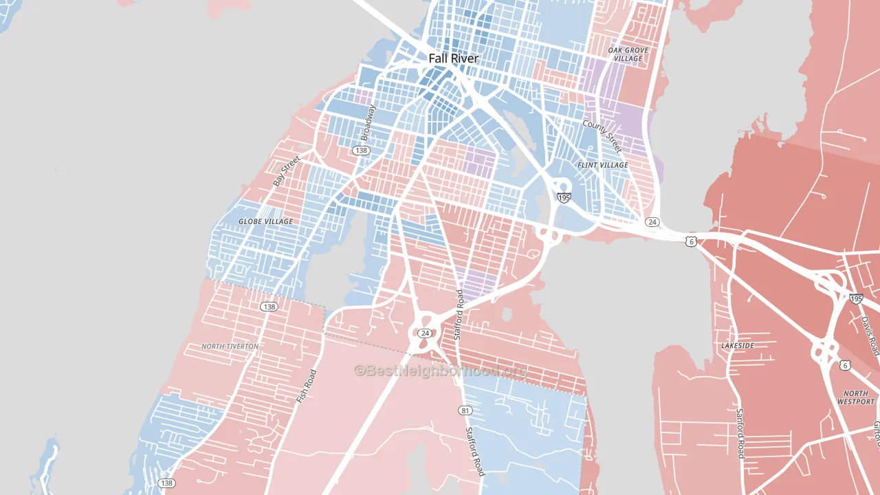 Maplewood, Fall River, MA block-group political-lean map