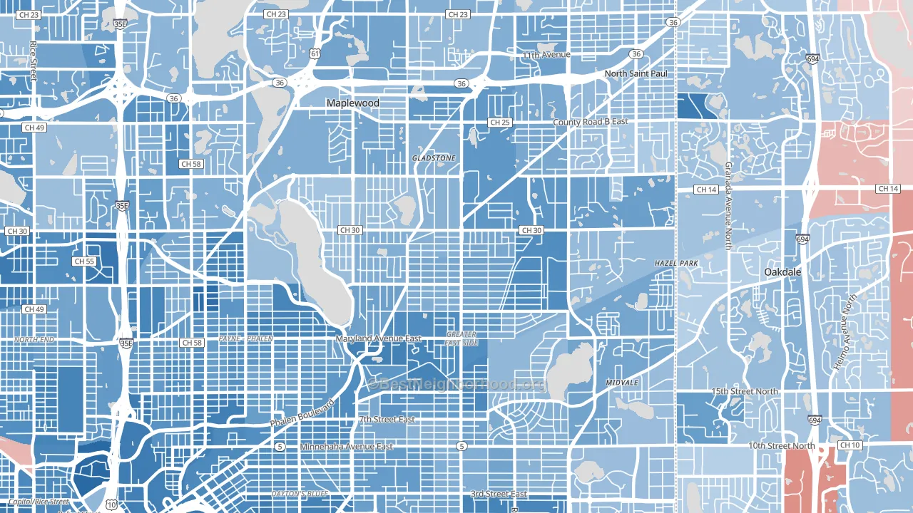 Maplewood, MN block-group political-lean map
