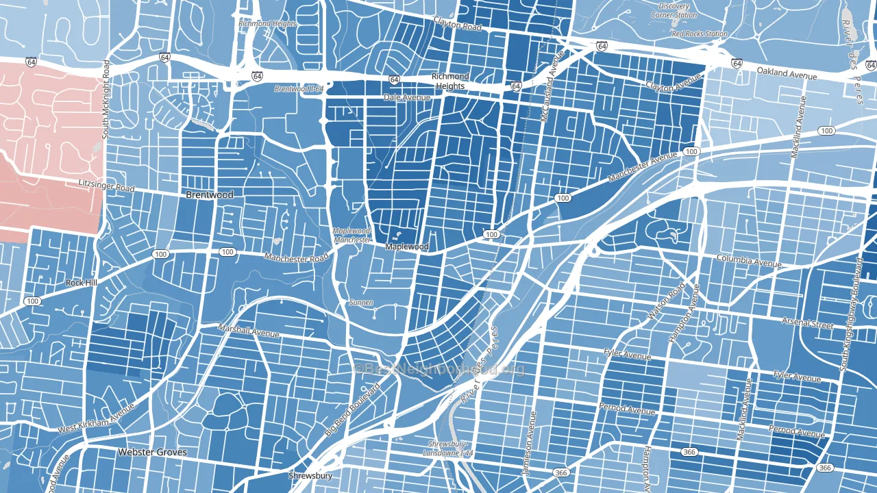 Maplewood, MO block-group political-lean map