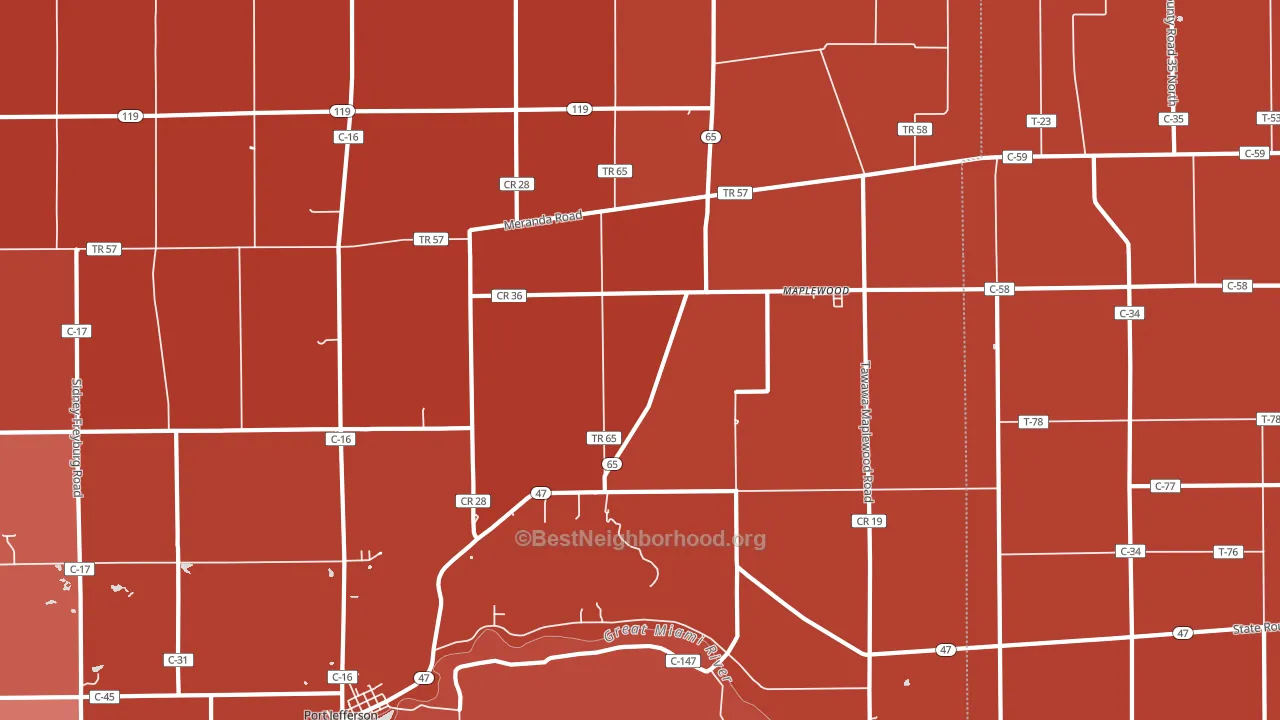 Maplewood, OH block-group political-lean map