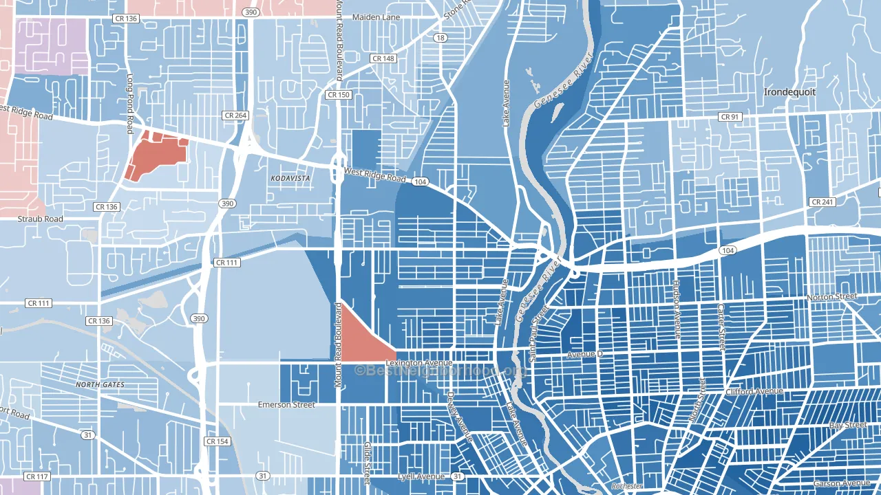 Maplewood, Rochester, NY block-group political-lean map