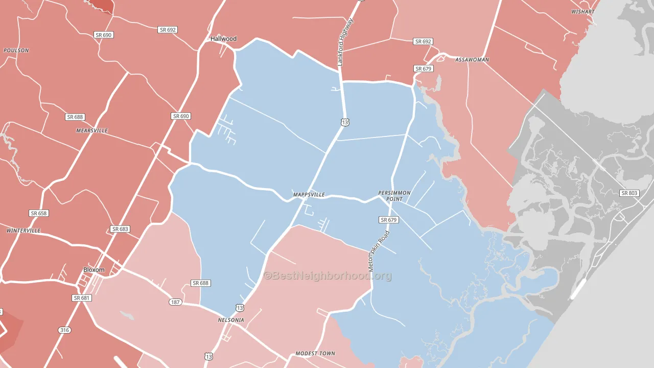 Mappsville, VA block-group political-lean map