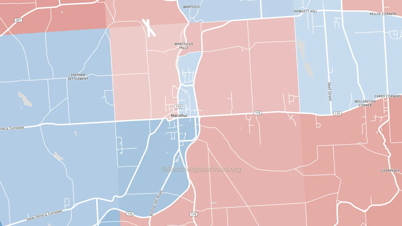 Marcellus, NY block-group political-lean map