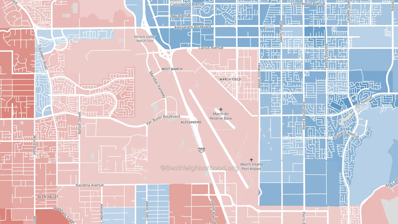 March ARB, CA block-group political-lean map
