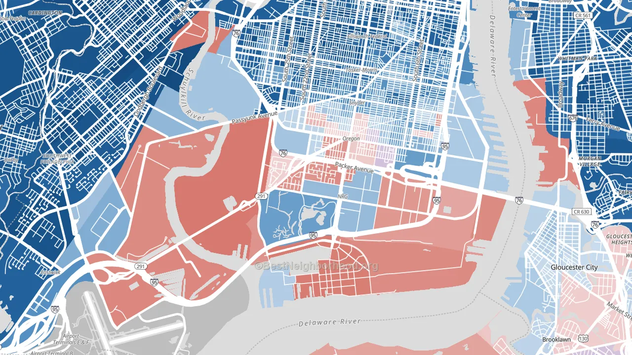 Marconi Plaza-Packer Park, Philadelphia, PA block-group political-lean map