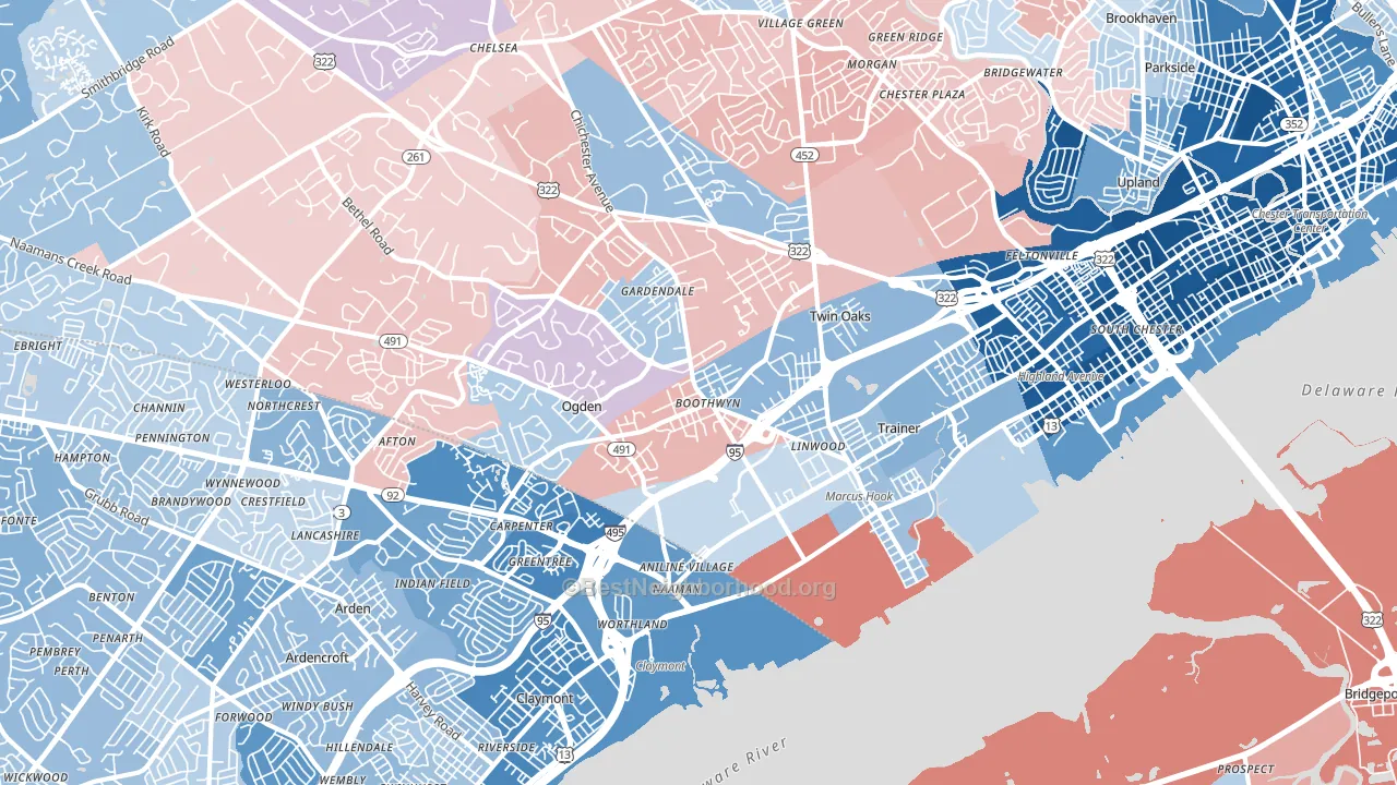 Marcus Hook, PA block-group political-lean map