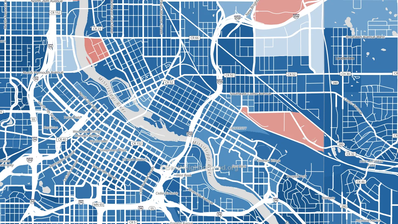 Marcy Holmes, Minneapolis, MN block-group political-lean map