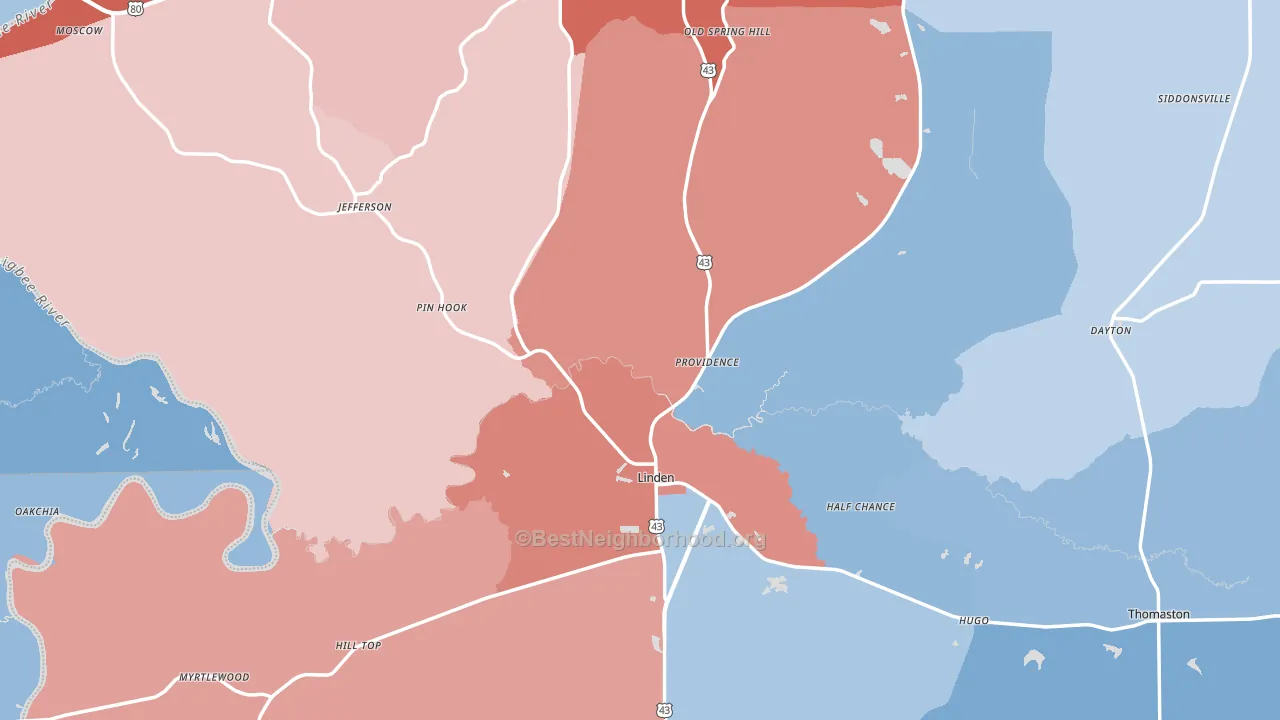 Marengo County, AL block-group political-lean map