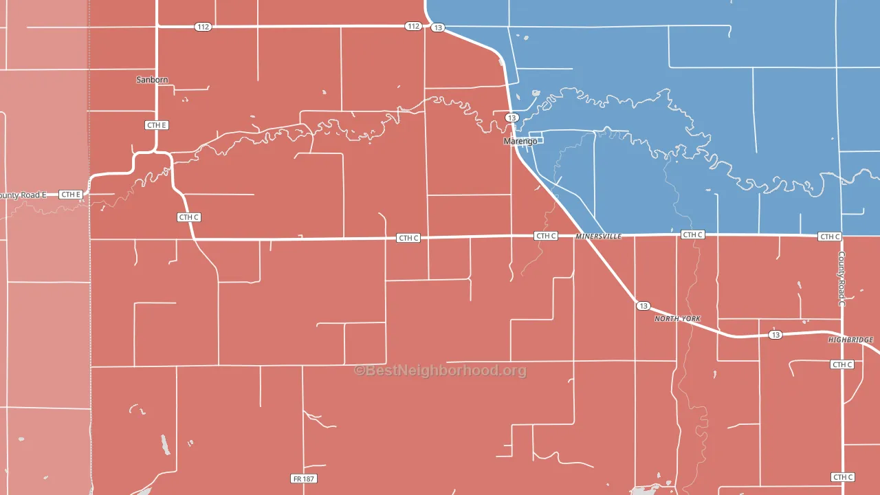 Marengo, WI block-group political-lean map