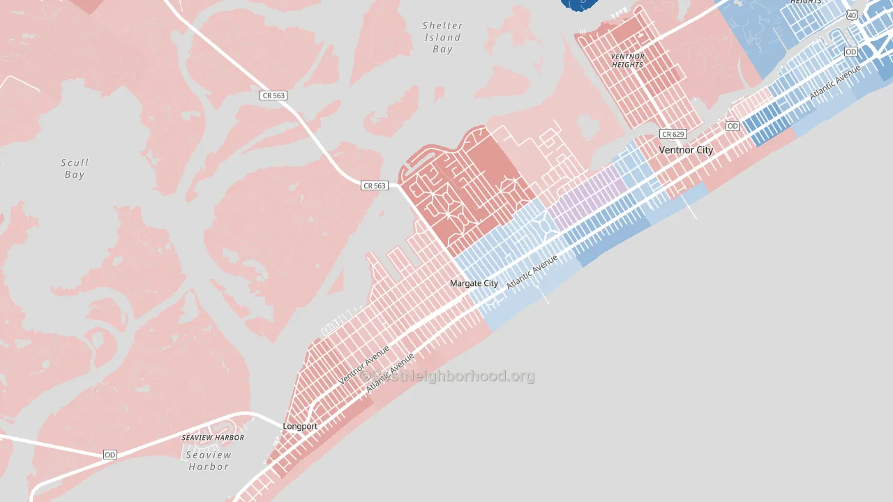 Margate City, NJ block-group political-lean map