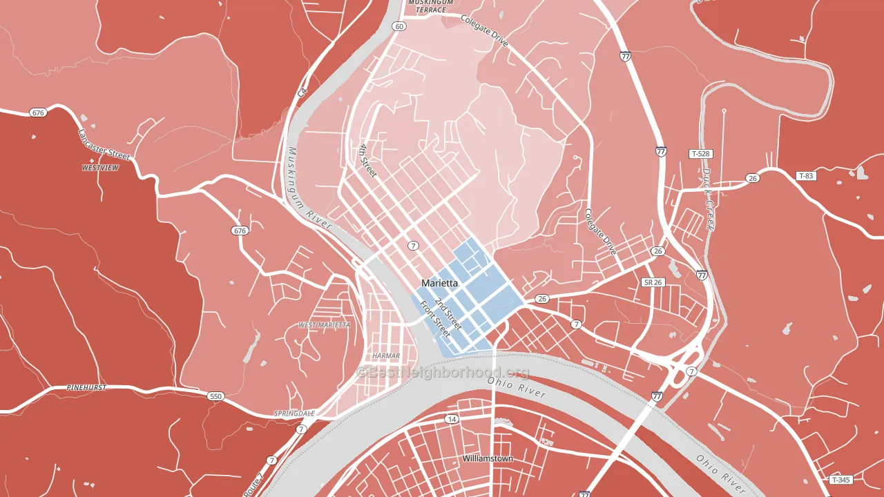 Marietta Historic District, Marietta, OH block-group political-lean map