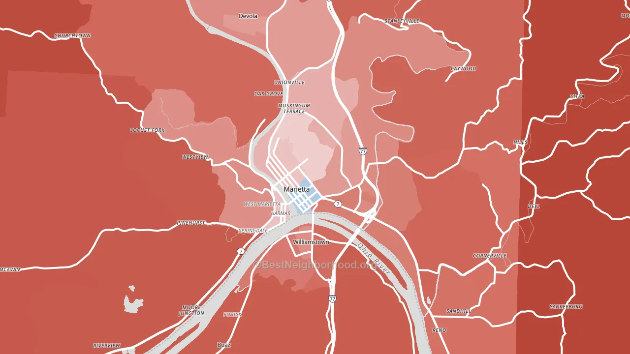 Marietta, OH block-group political-lean map