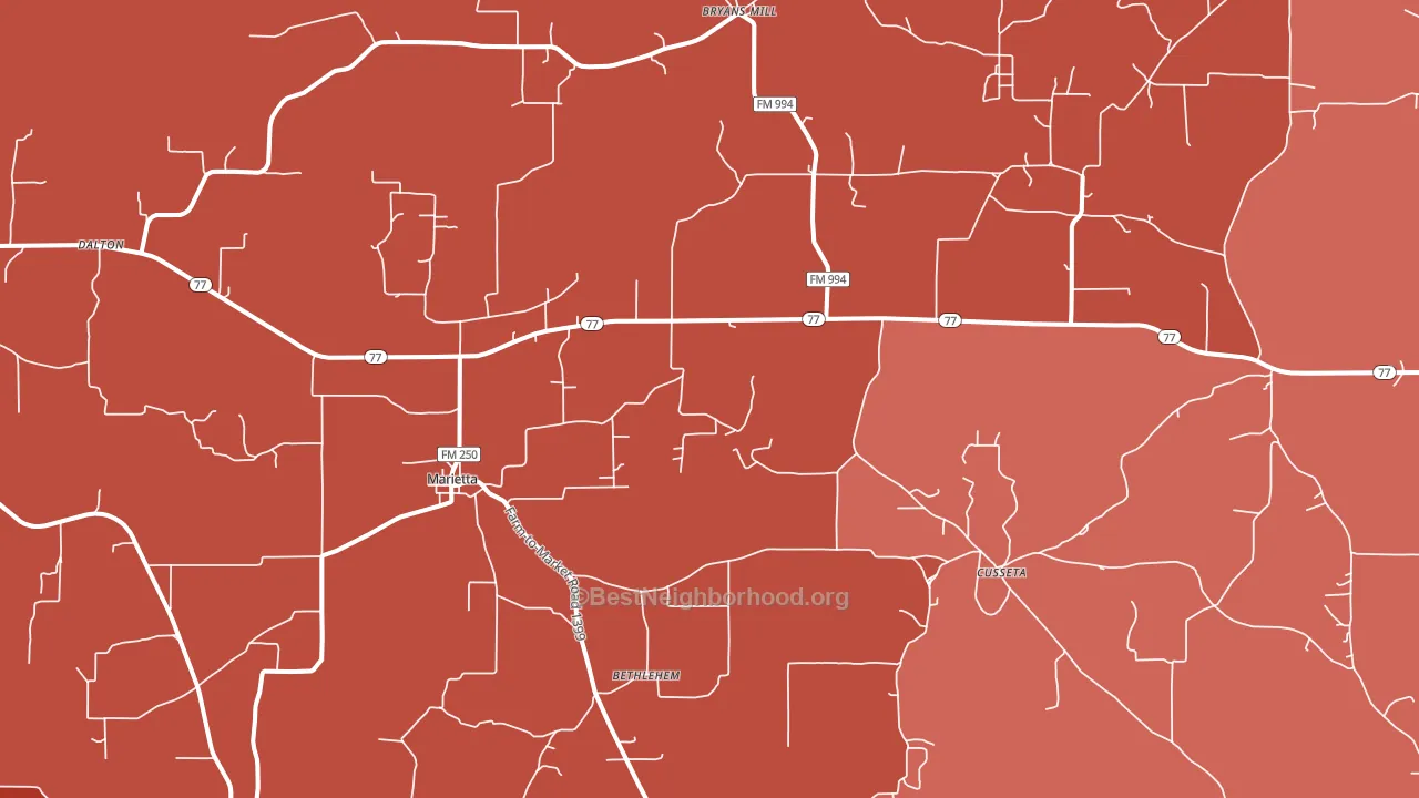 Marietta, TX block-group political-lean map