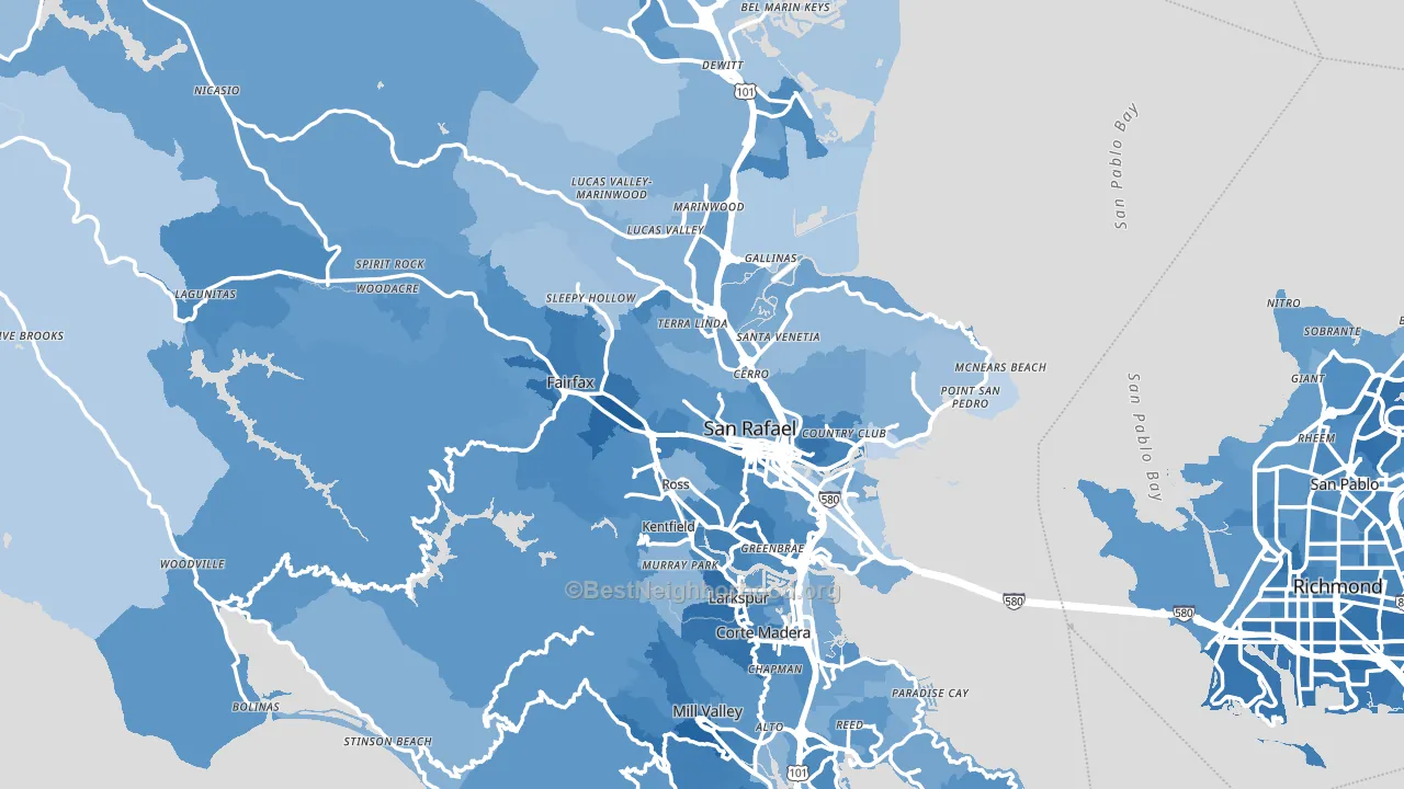Marin County, CA block-group political-lean map