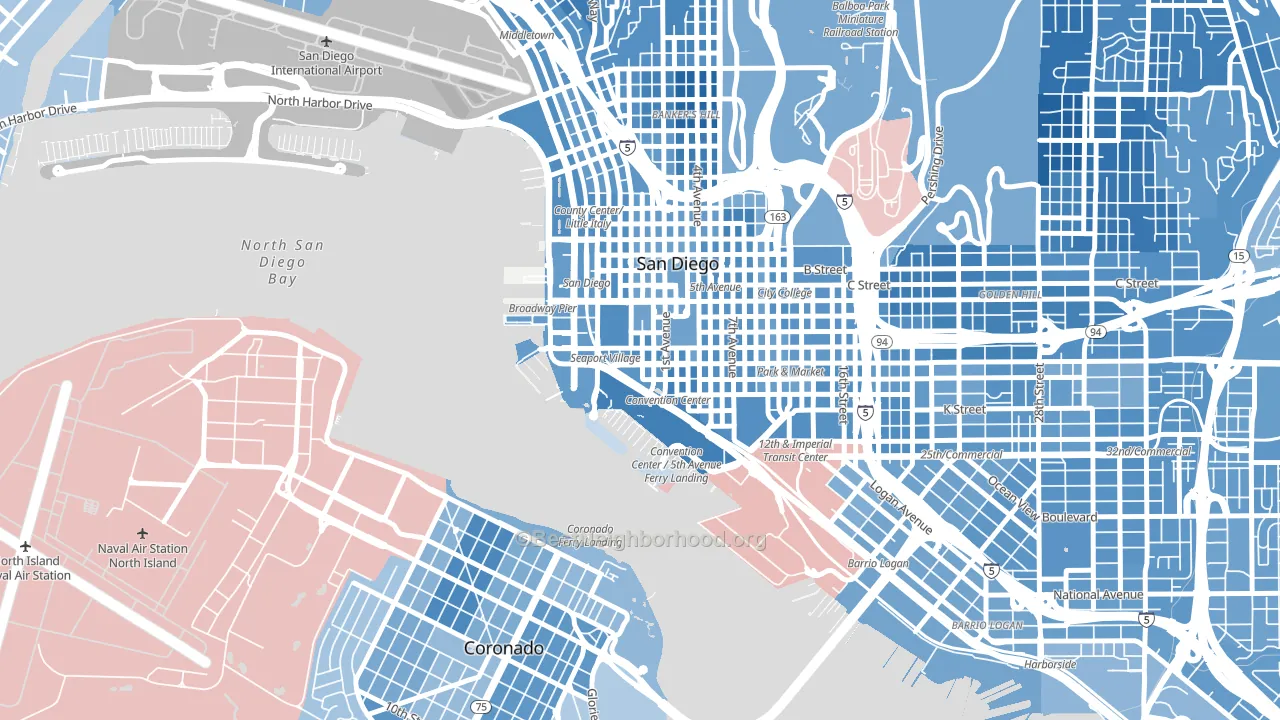 Marina, San Diego, CA block-group political-lean map
