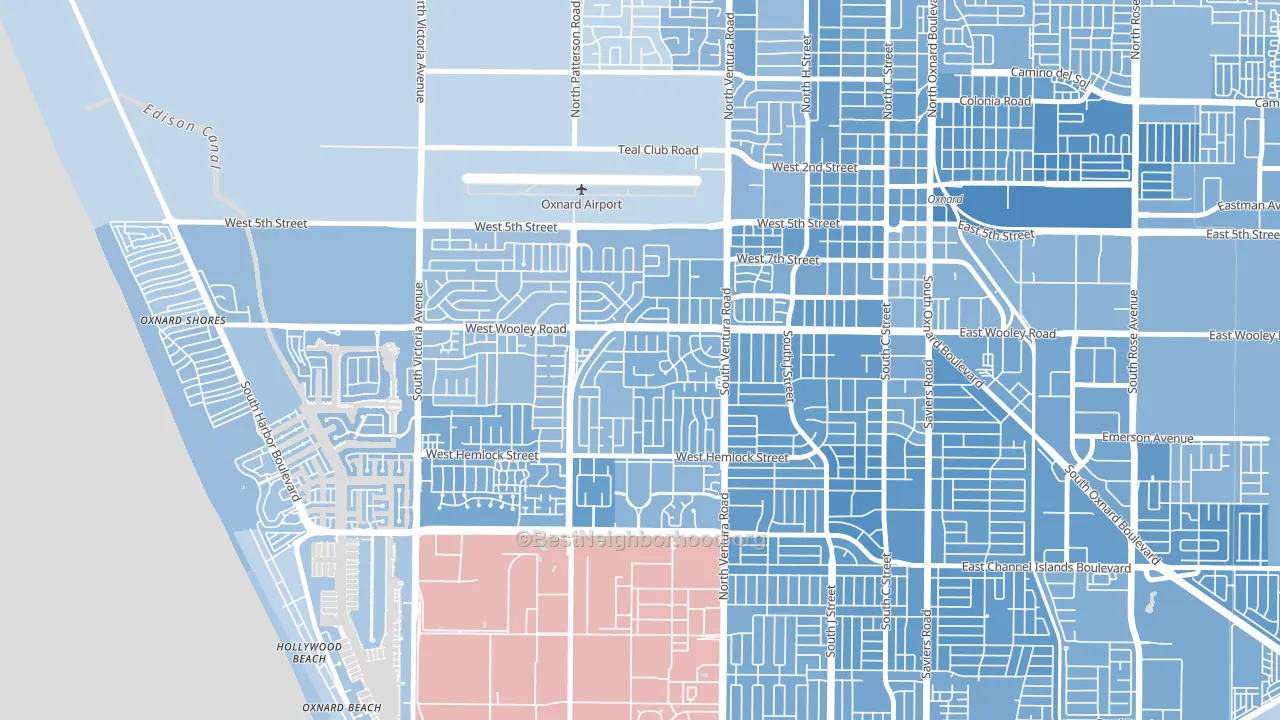 Marina West, Oxnard, CA block-group political-lean map