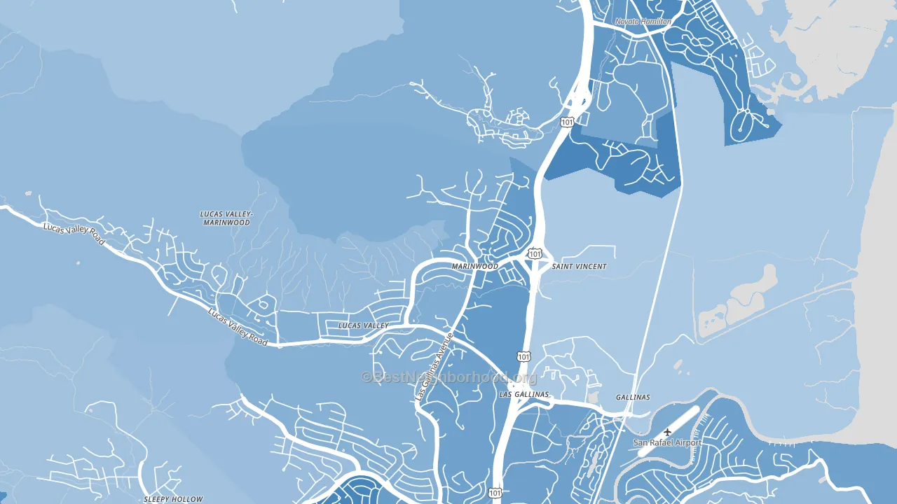 Marinwood, San Rafael, CA block-group political-lean map