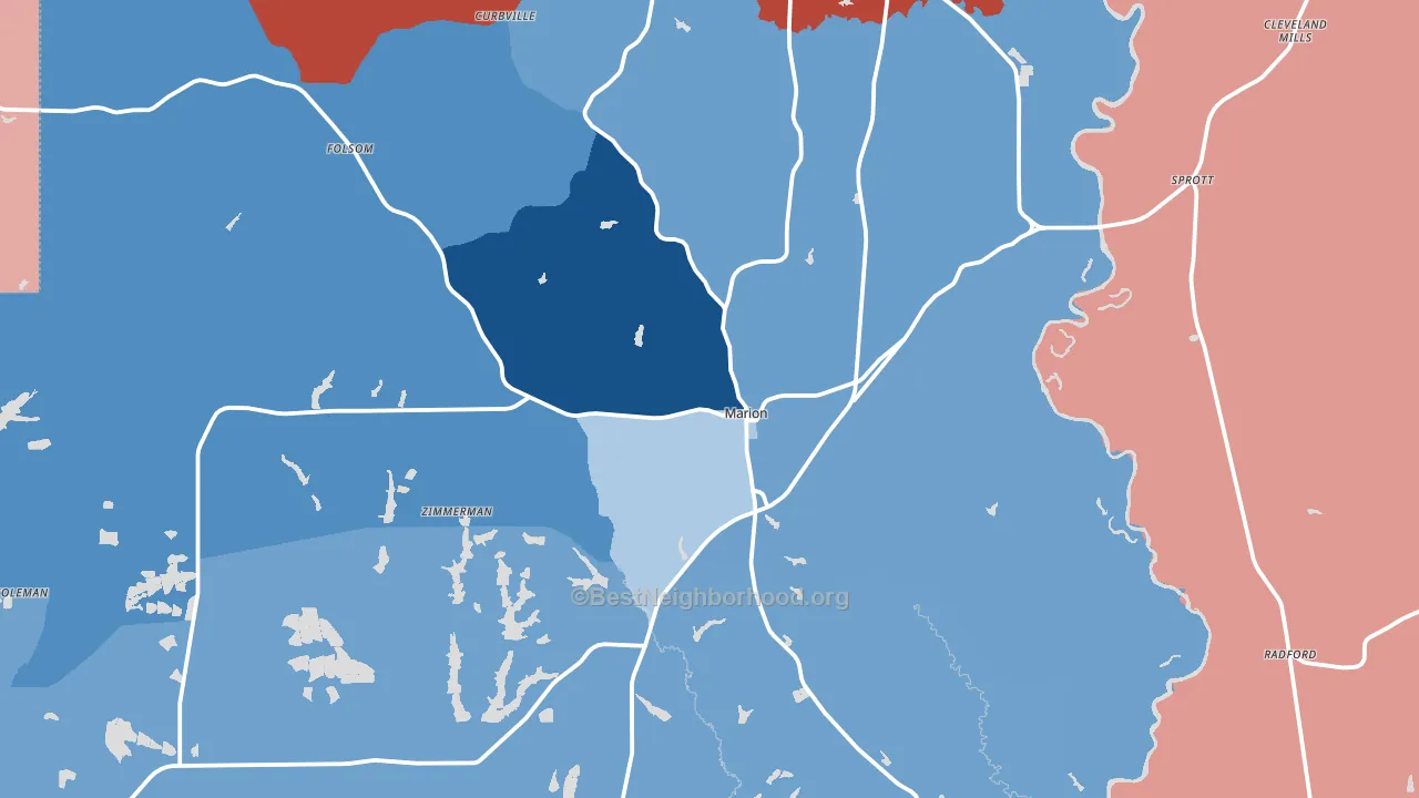 Marion, AL block-group political-lean map