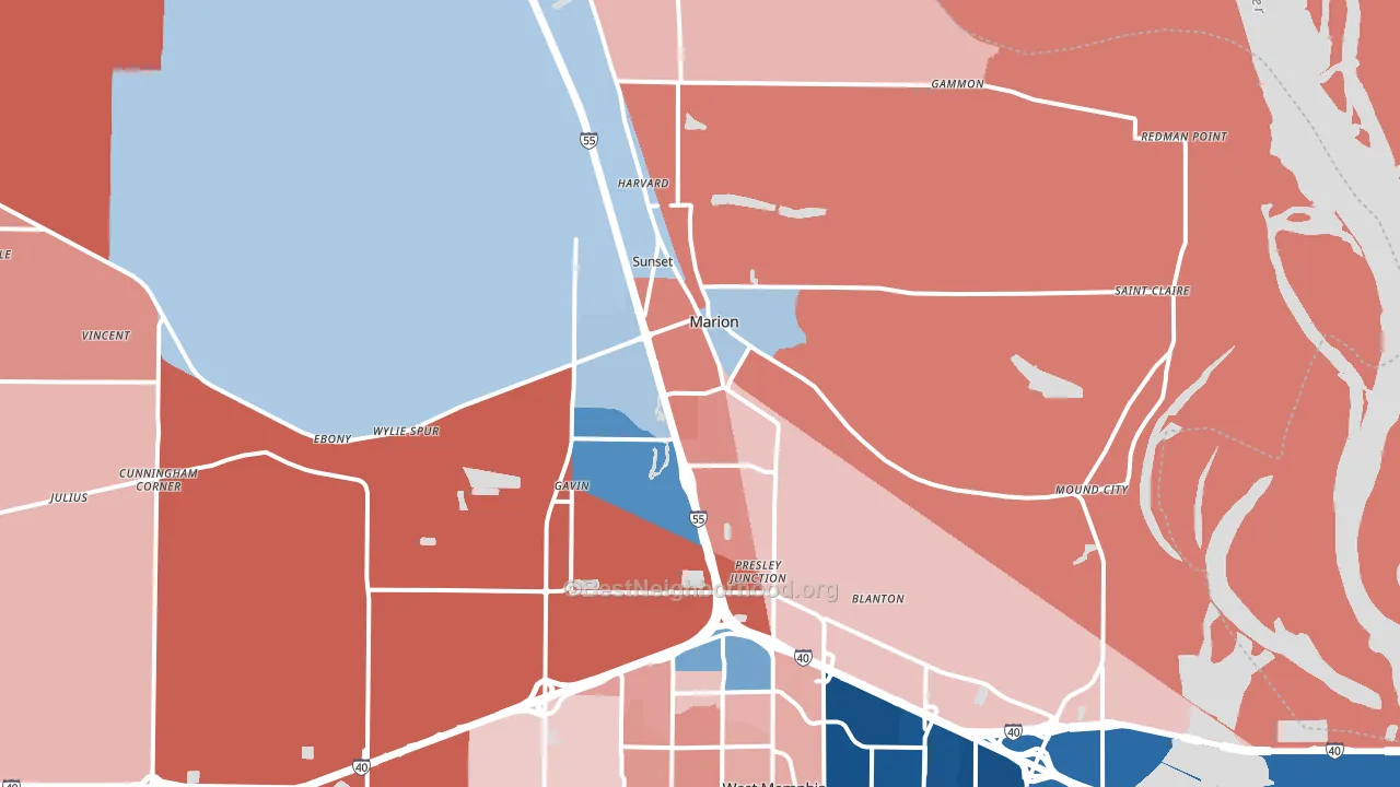 Marion, AR block-group political-lean map