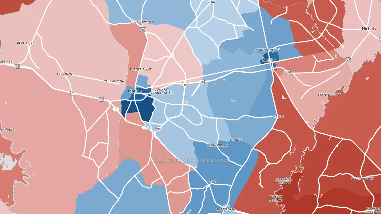 Marion County, SC block-group political-lean map