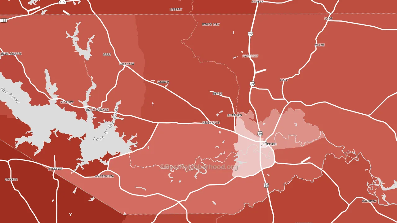 Marion County, TX block-group political-lean map