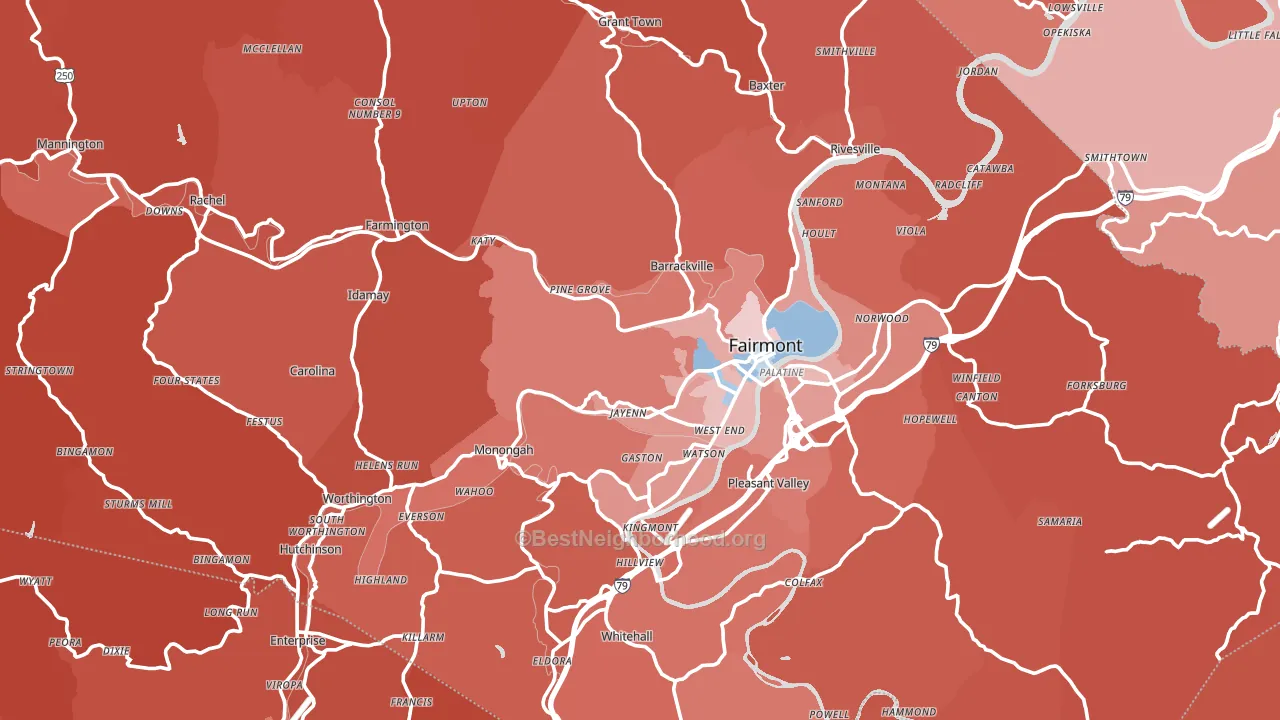 Marion County, WV block-group political-lean map
