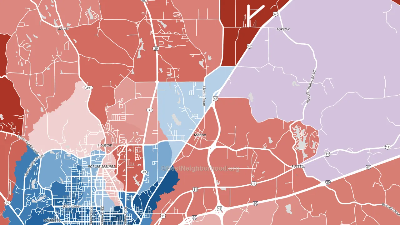 Marion, MS block-group political-lean map