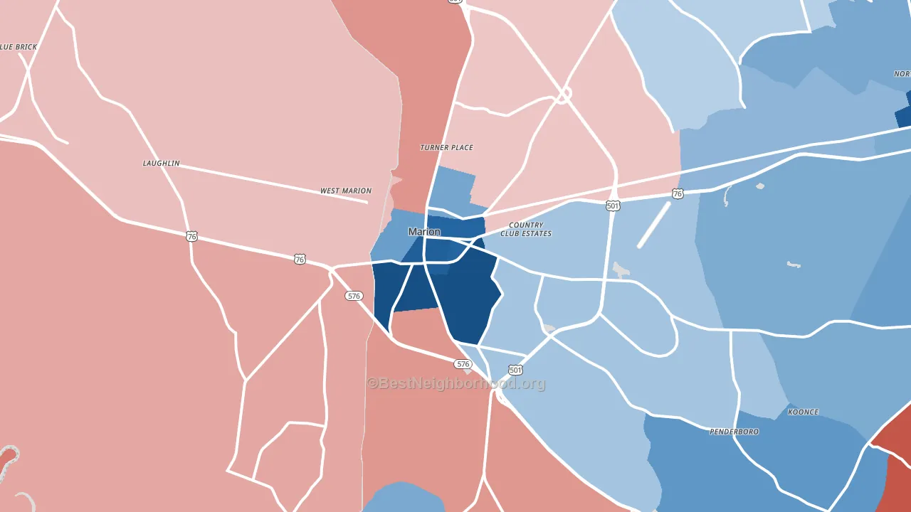 Marion, SC block-group political-lean map