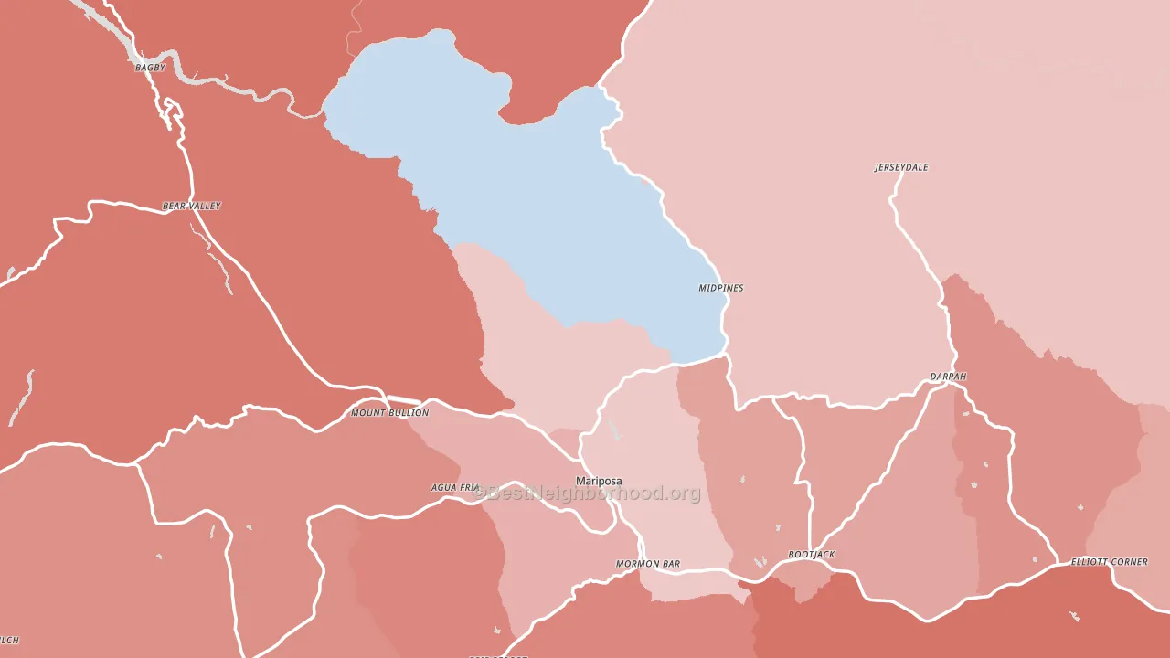 Mariposa County, CA block-group political-lean map