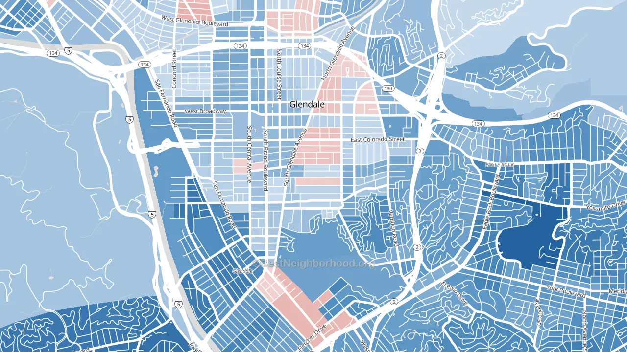 Mariposa, Glendale, CA block-group political-lean map
