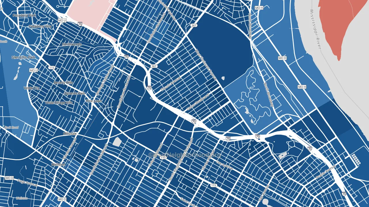 Mark Twain, St. Louis, MO block-group political-lean map