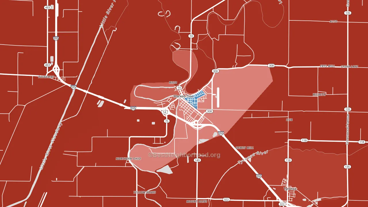 Marked Tree, AR block-group political-lean map