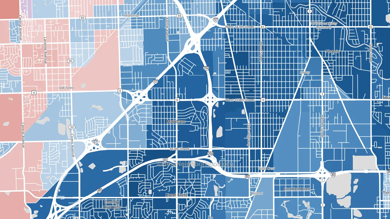 Markham, IL block-group political-lean map