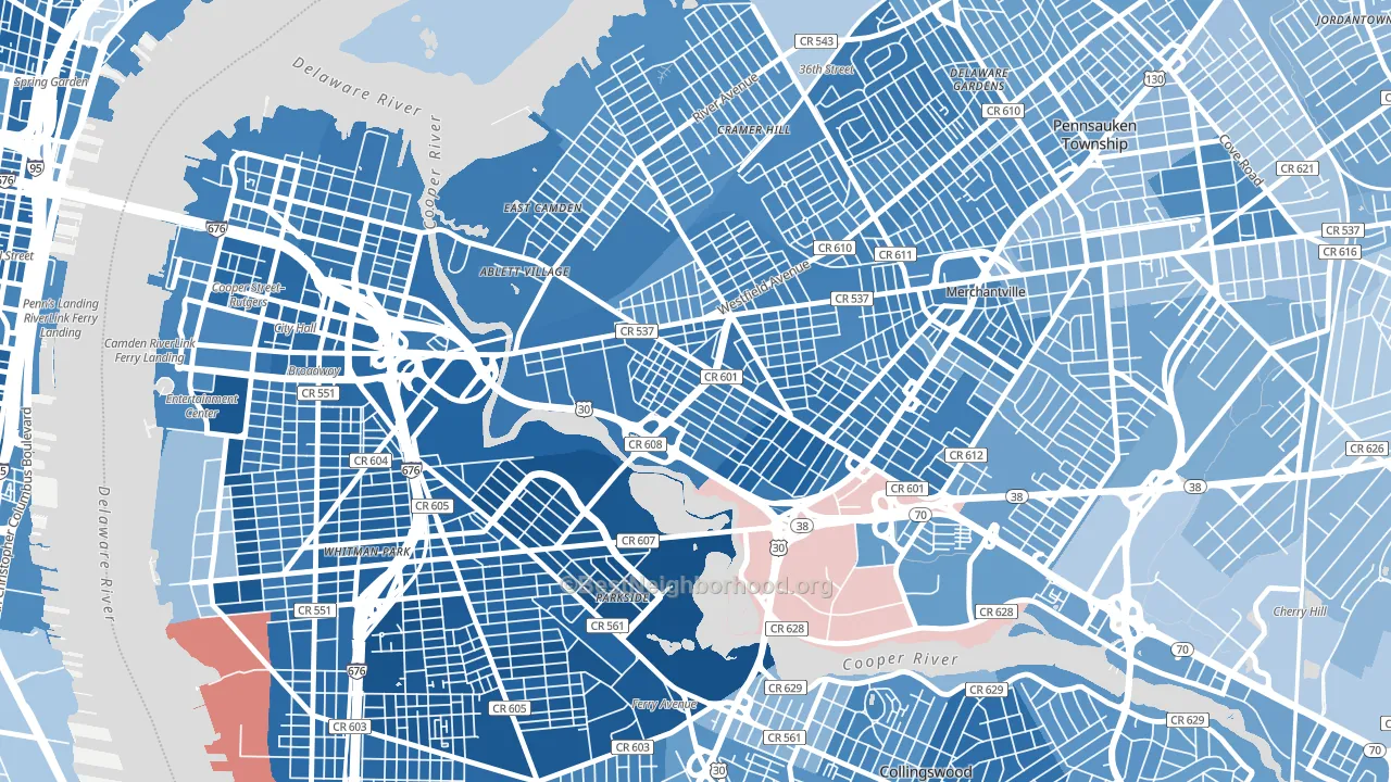Marlton, Camden, NJ block-group political-lean map