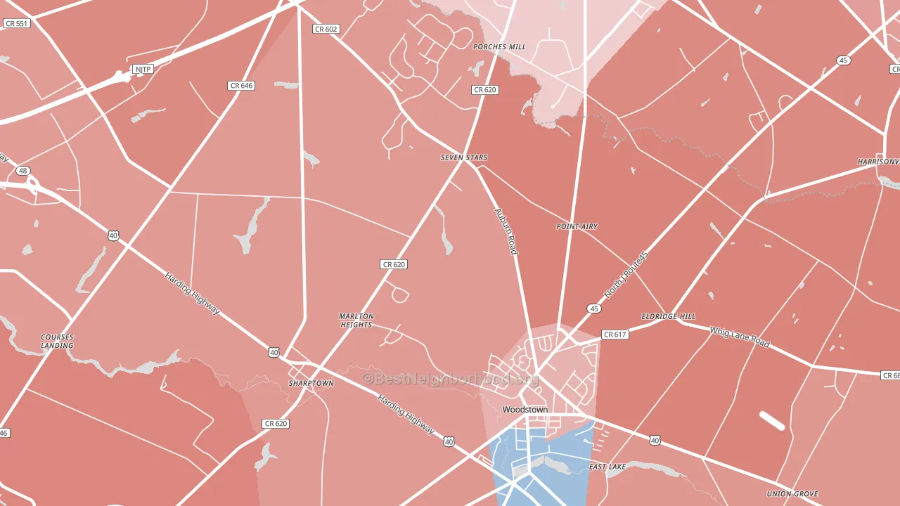 Marlton Heights, NJ block-group political-lean map