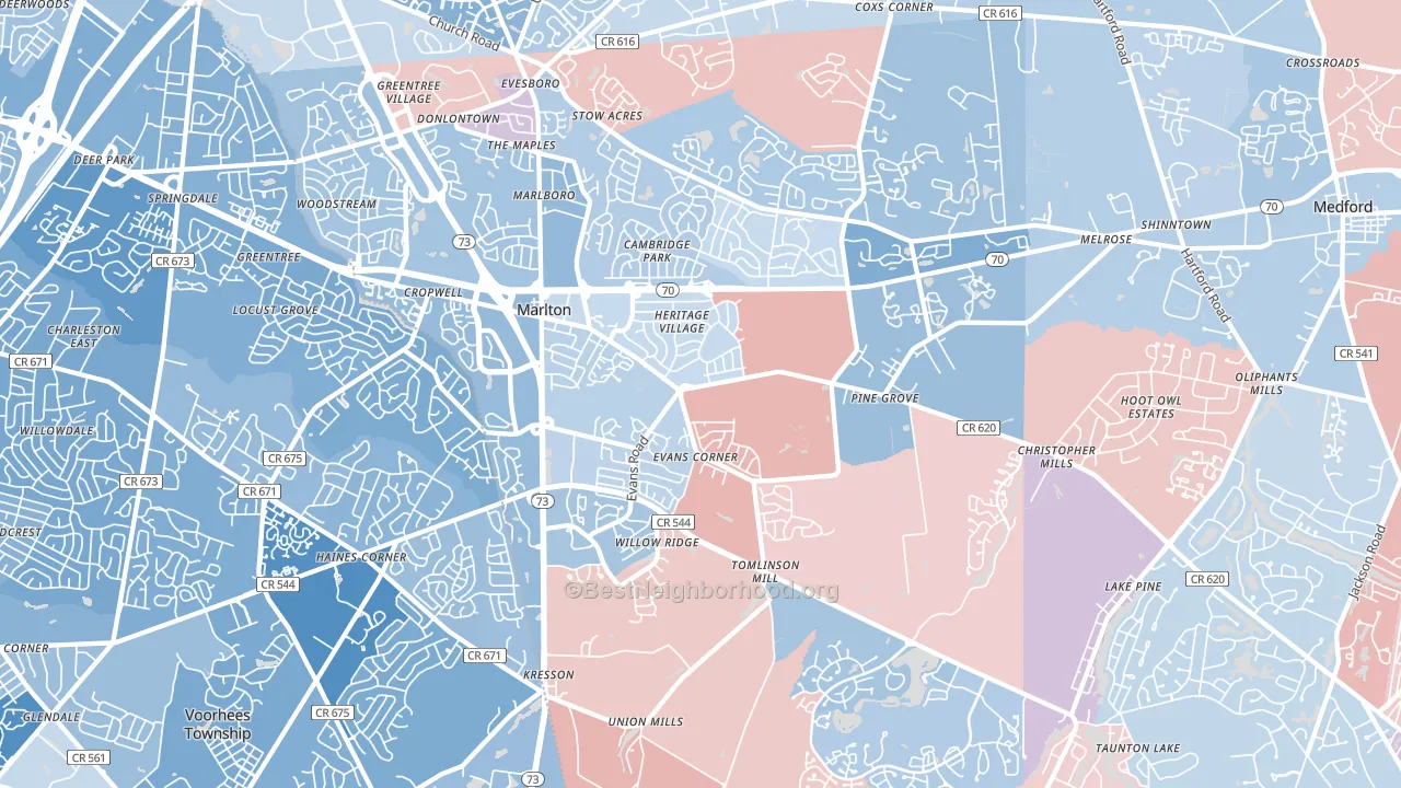 Marlton, NJ block-group political-lean map