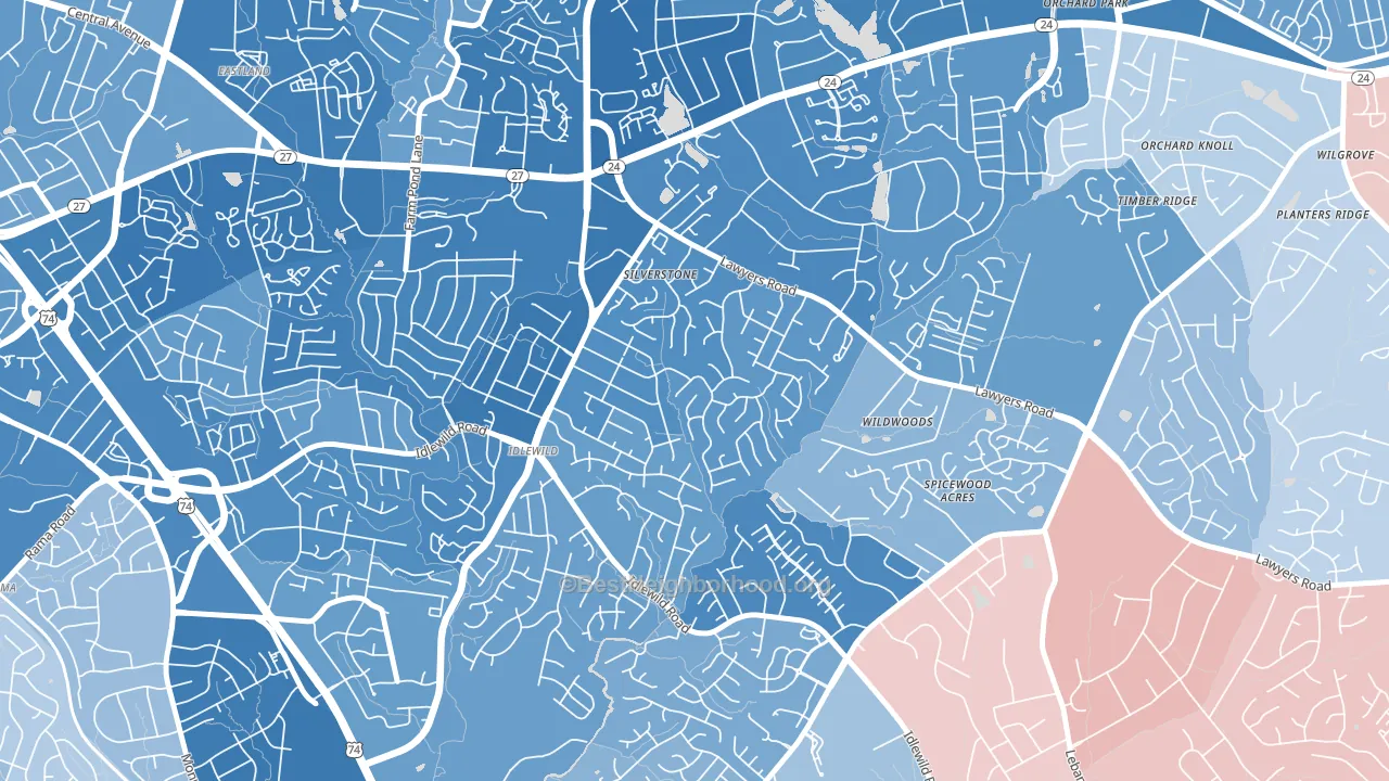 Marlwood, Charlotte, NC block-group political-lean map