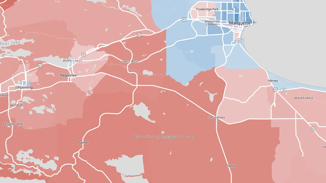 Marquette County, MI block-group political-lean map