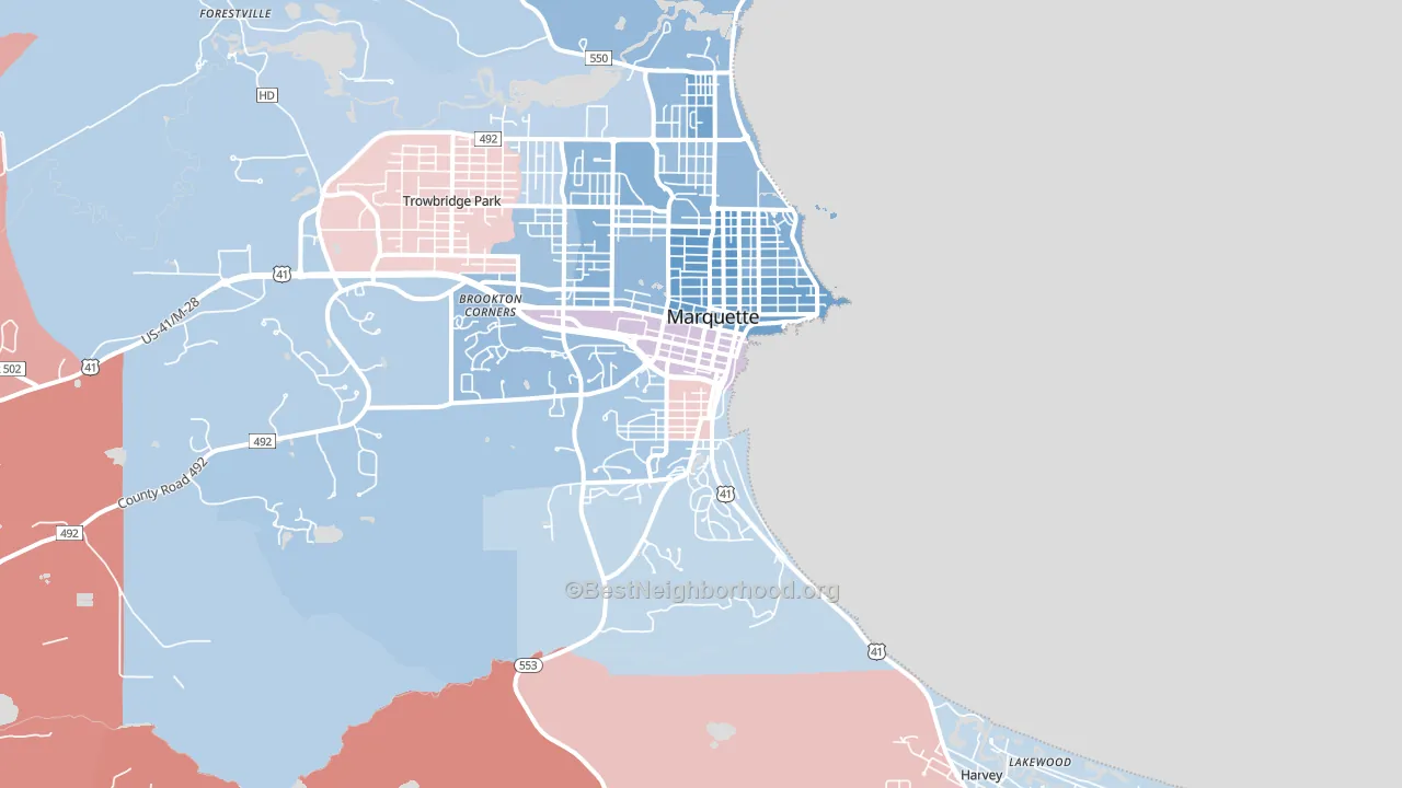 Marquette, MI block-group political-lean map