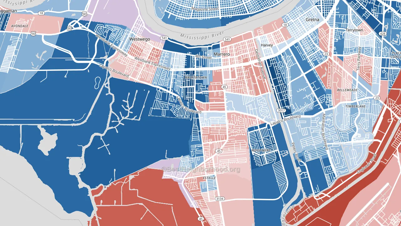 Marrero, LA block-group political-lean map