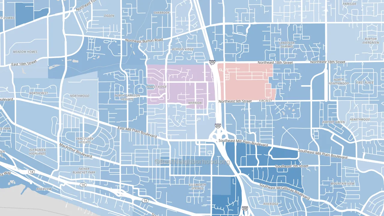 Marrion, Vancouver, WA block-group political-lean map