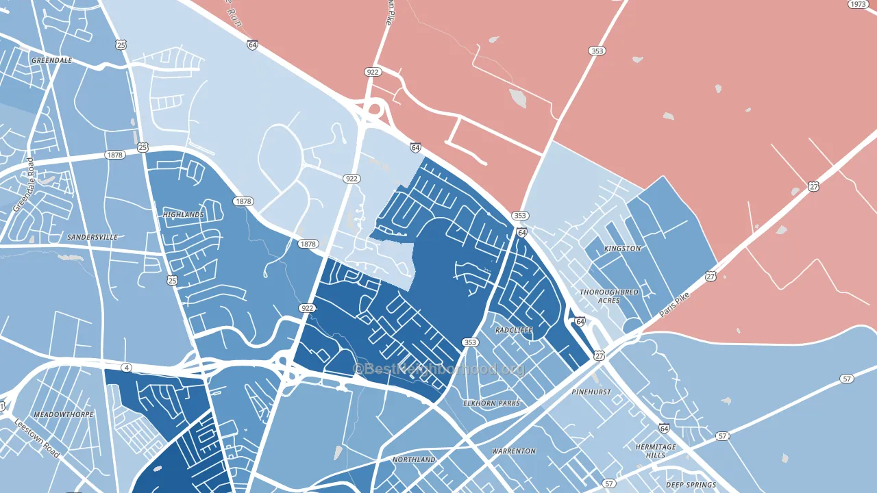 Marriott's Griffin Gate Golf Culb, Lexington, KY block-group political-lean map