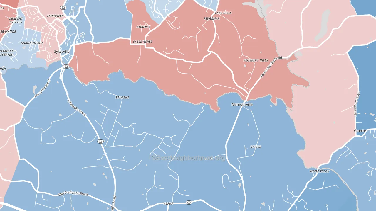 Marriottsville, MD block-group political-lean map