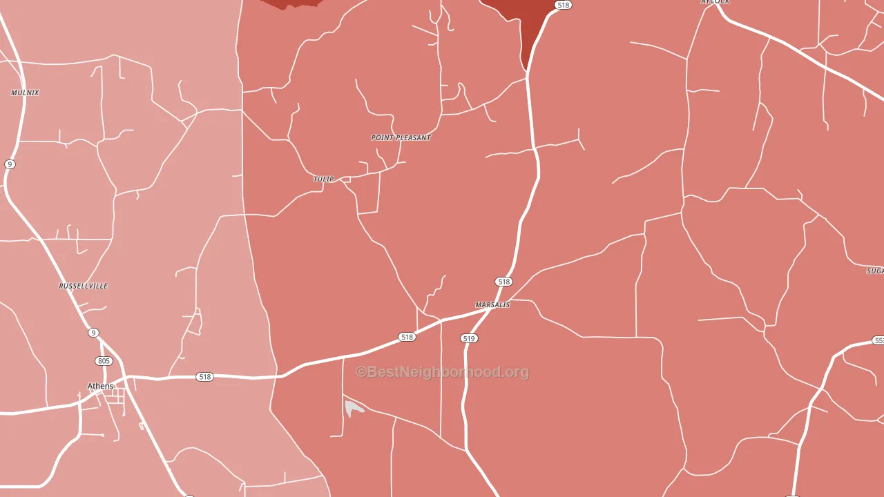 Marsalis, LA block-group political-lean map