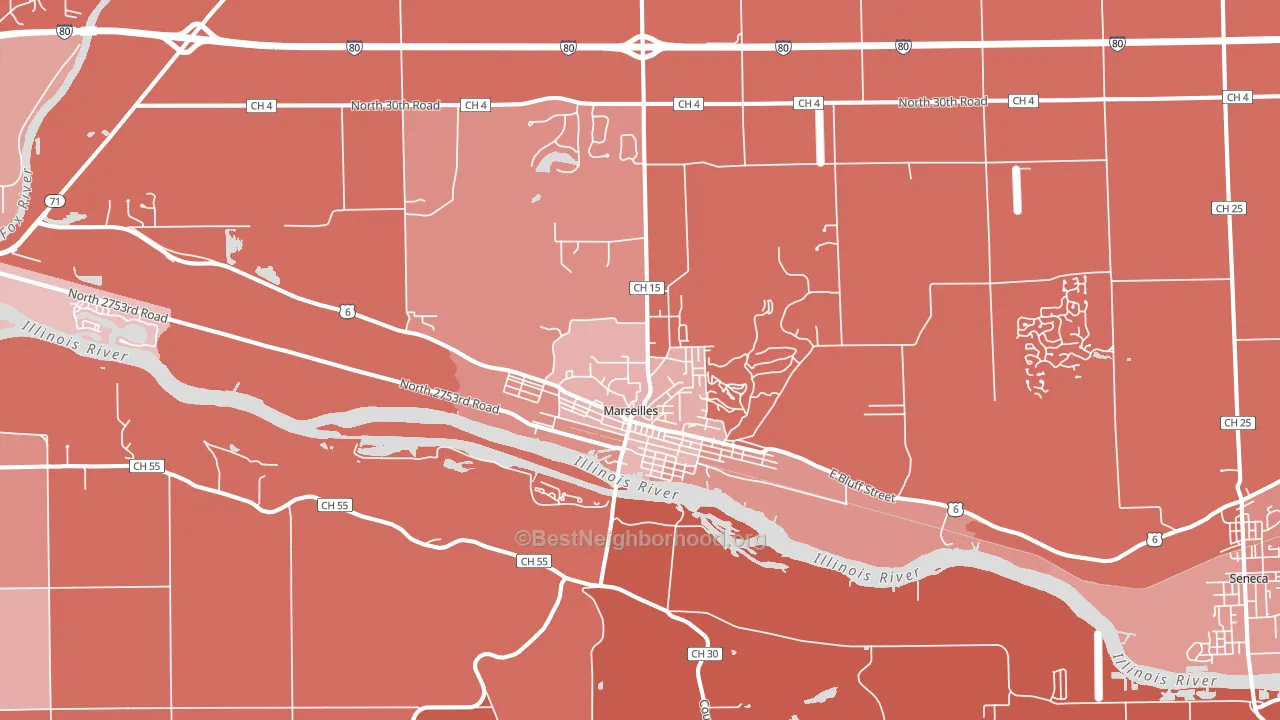 Marseilles, IL block-group political-lean map