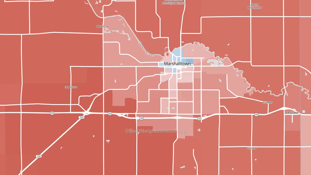Marshall County, IA block-group political-lean map