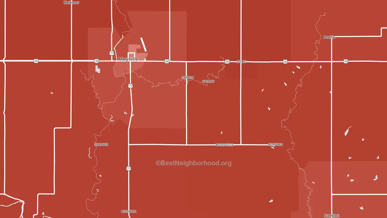 Marshall County, KS block-group political-lean map
