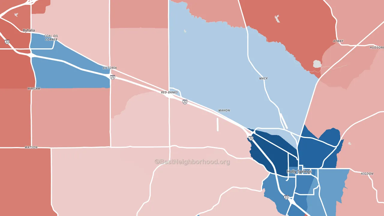 Marshall County, MS block-group political-lean map