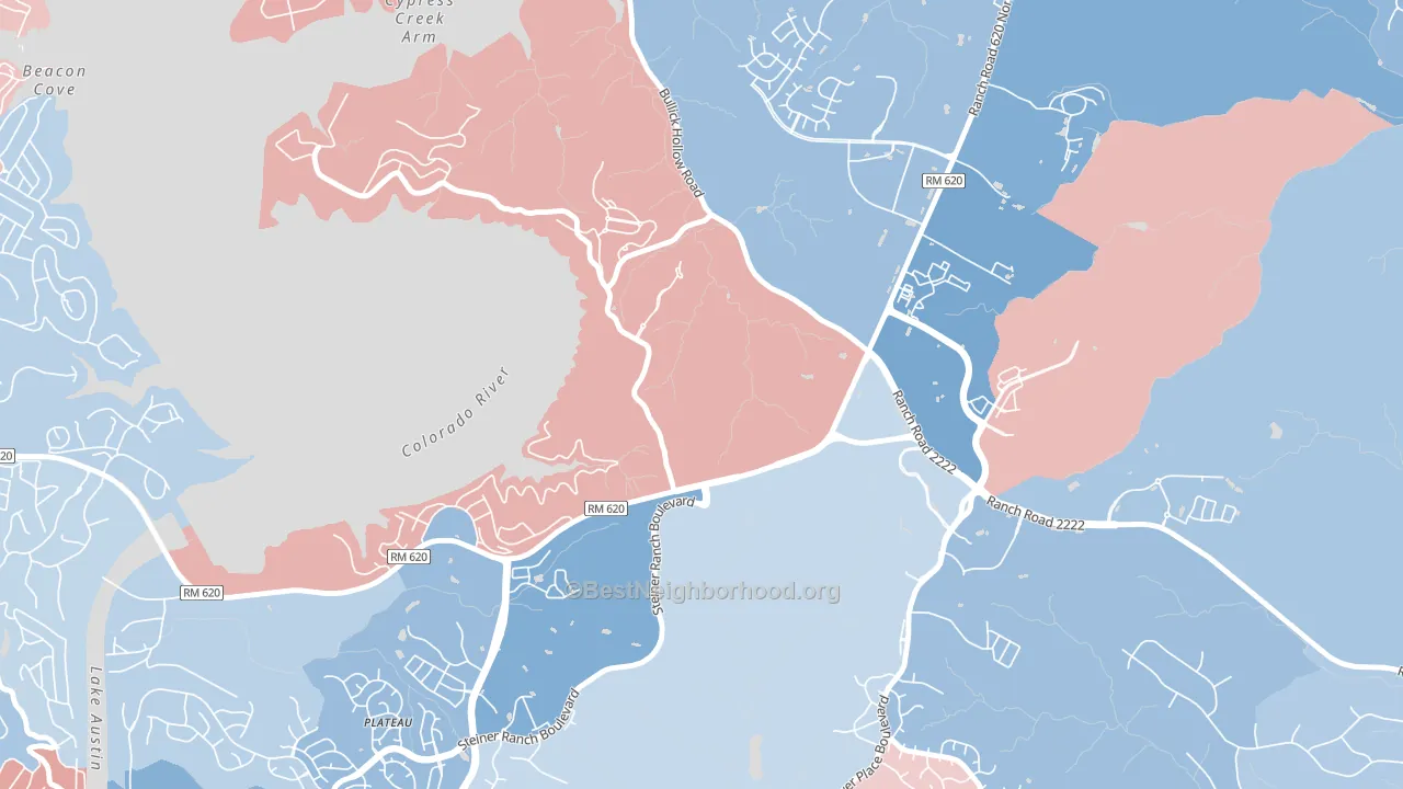 Marshall Ford, TX block-group political-lean map
